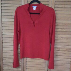 White + Warren Red Silk Blend Long Sleeve V Slit Neckline Sweater Size Large